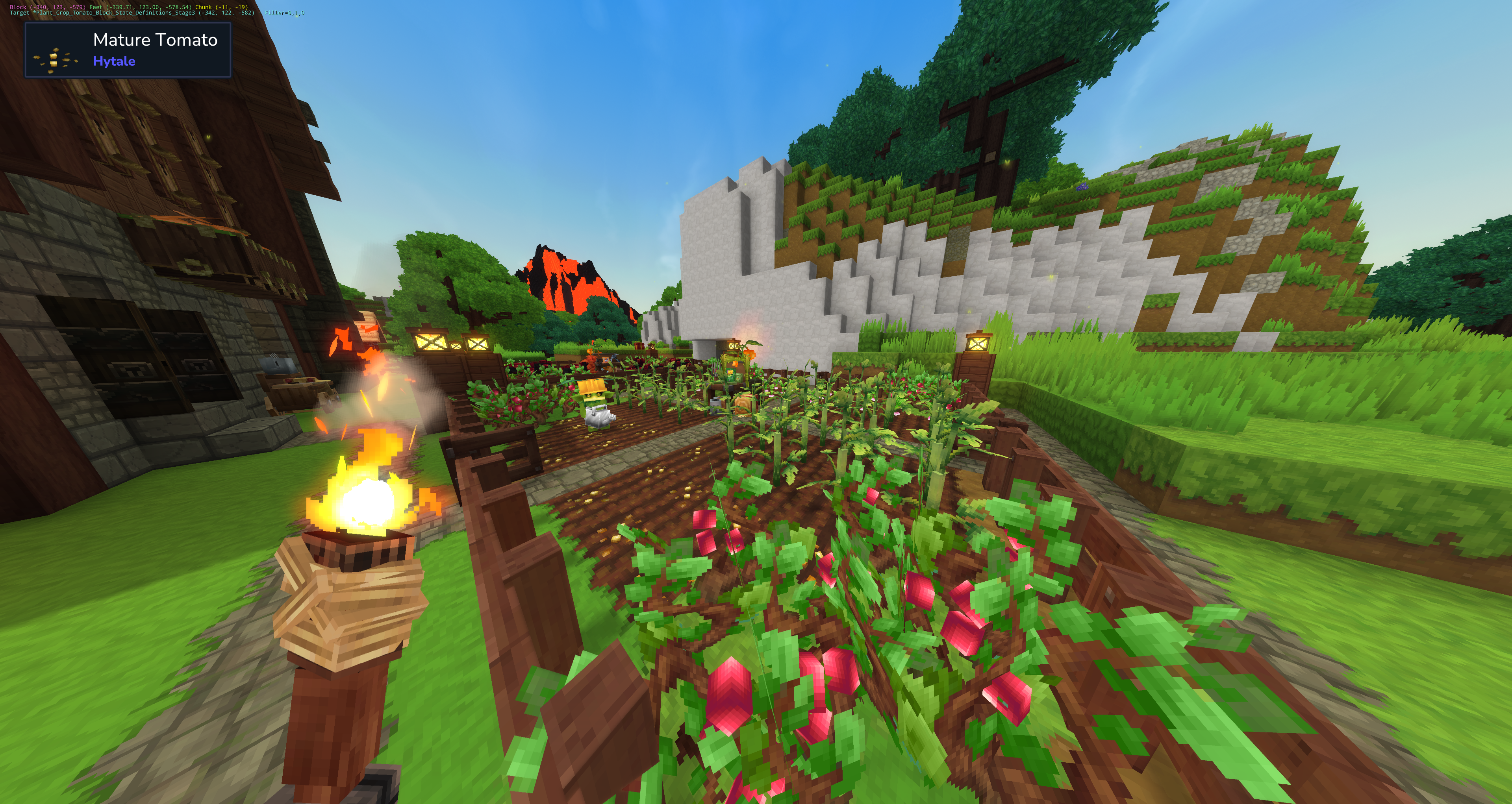 Keyleth working a Farming field in-game, tilling and tending rows of crops